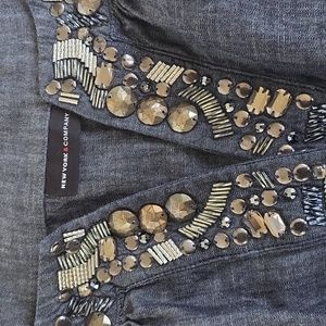 EUC like new New York Company rhinestone beaded sleeveless mini denim boho dress